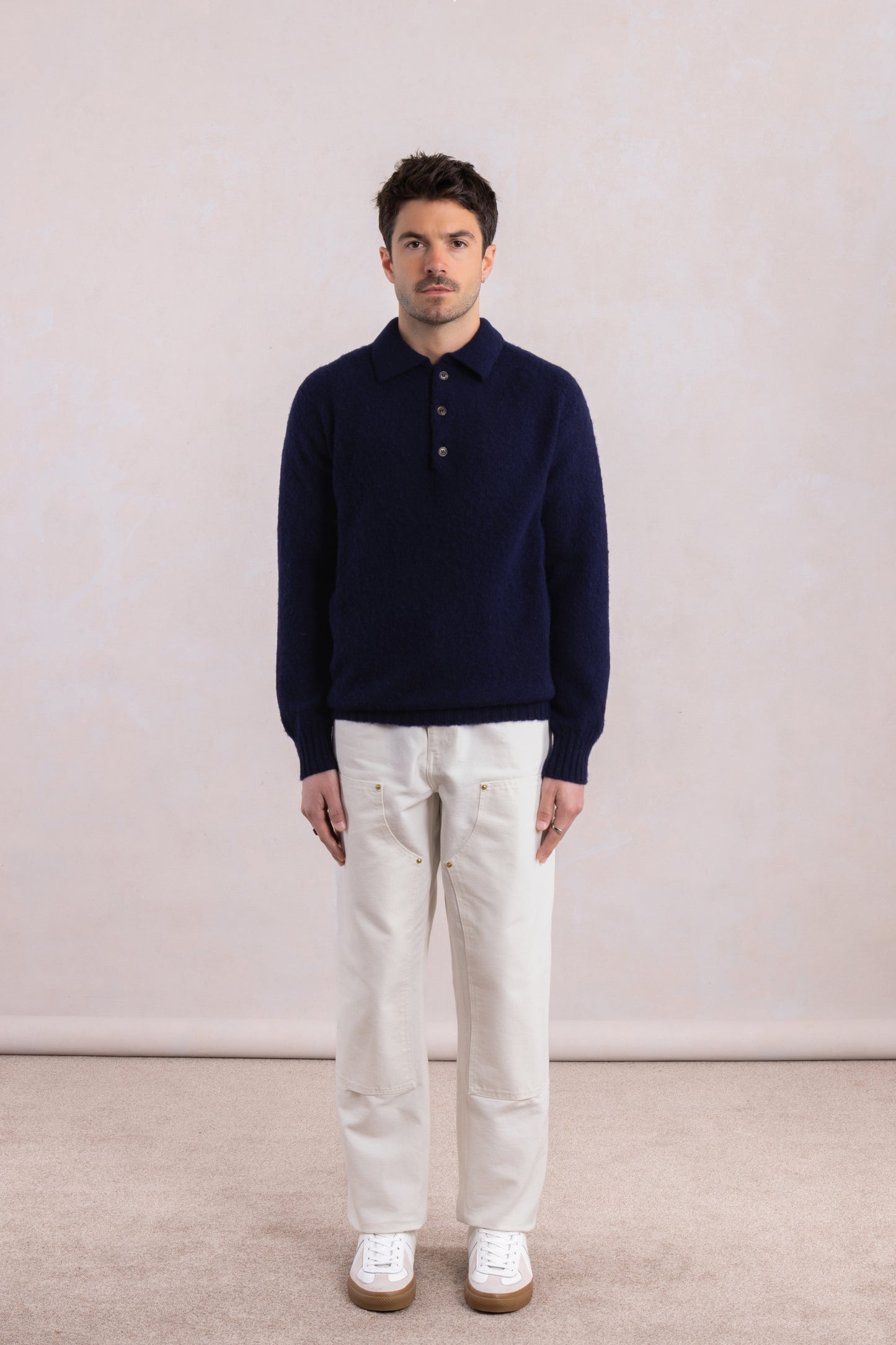 Shaggy Dog wool polo collar sweater – Navy