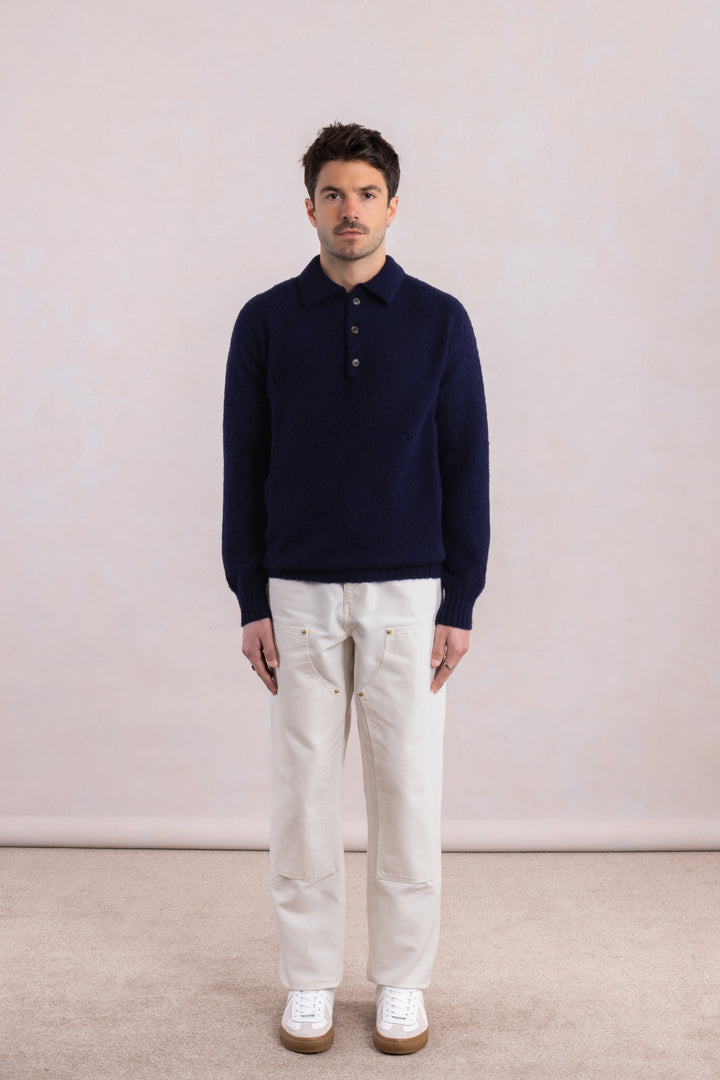 Shaggy Dog wool polo collar sweater – Navy