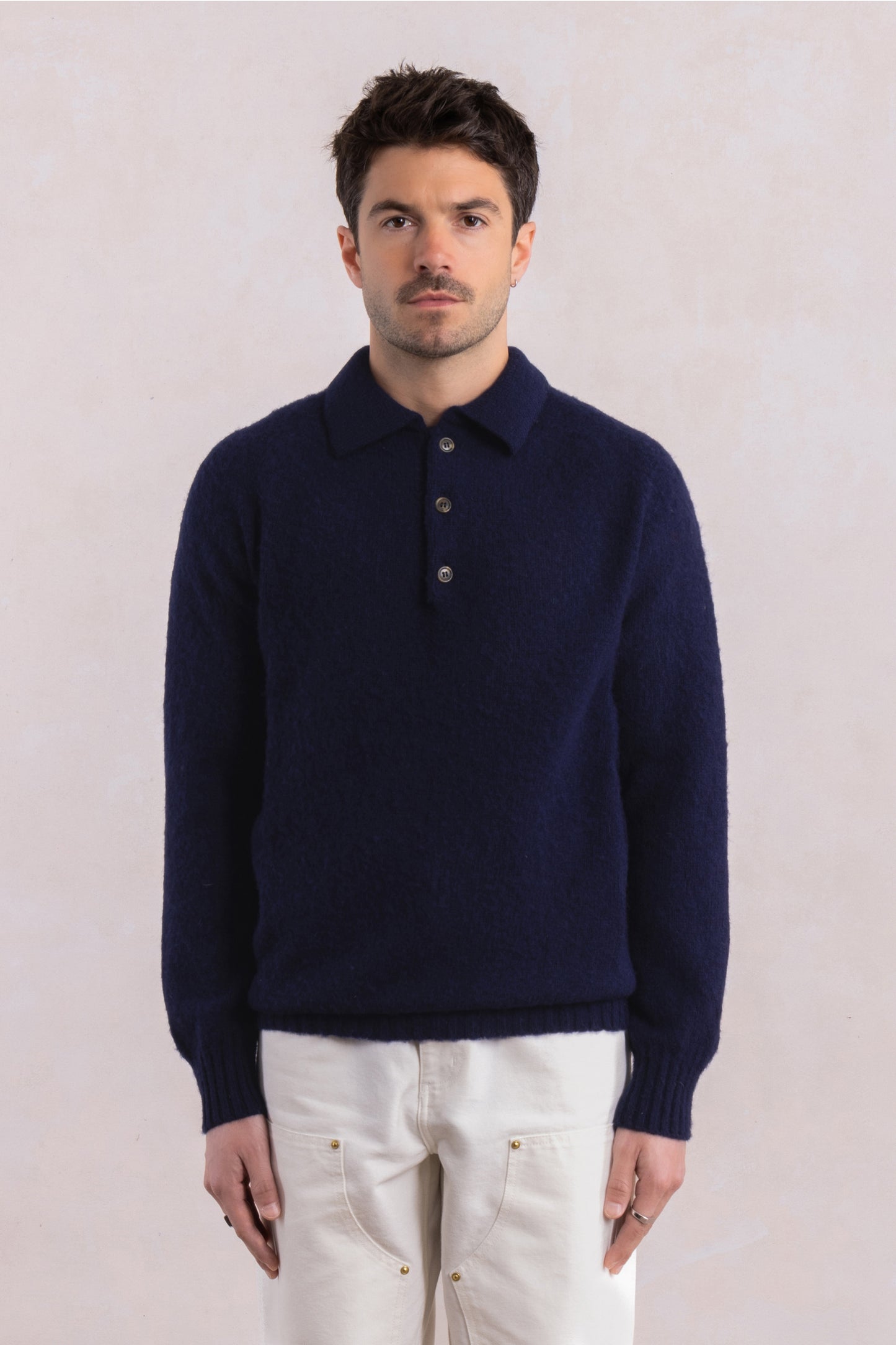 Shaggy Dog wool polo collar sweater – Navy