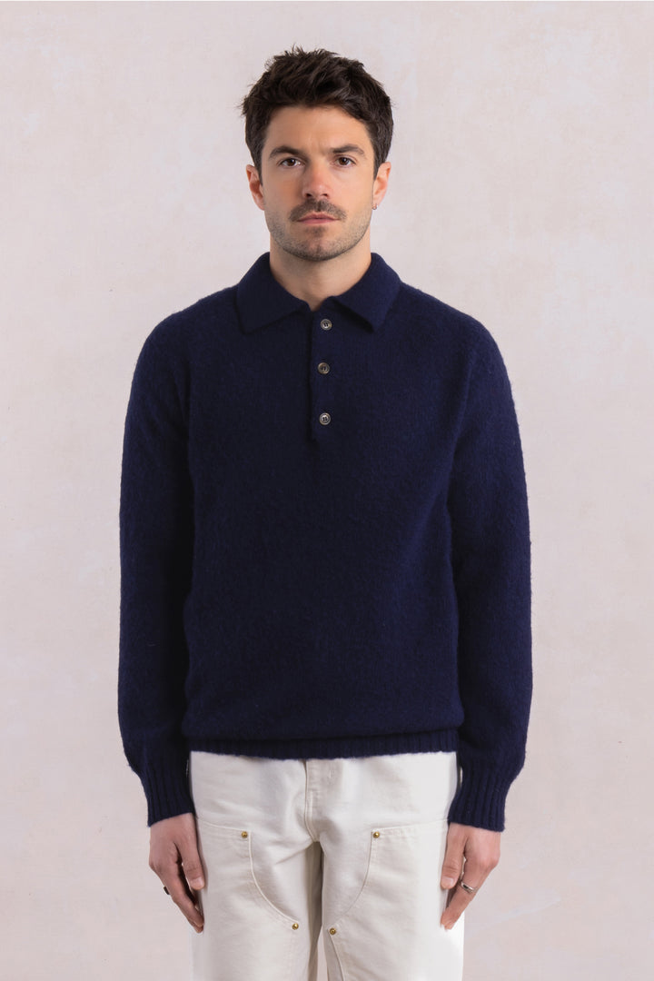 Shaggy Dog wool polo collar sweater – Navy