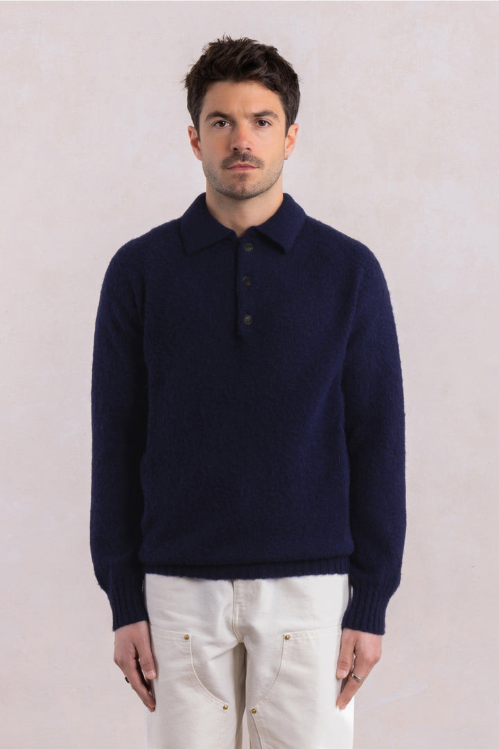 Pull col polo Shaggy Dog en laine - Bleu Marine