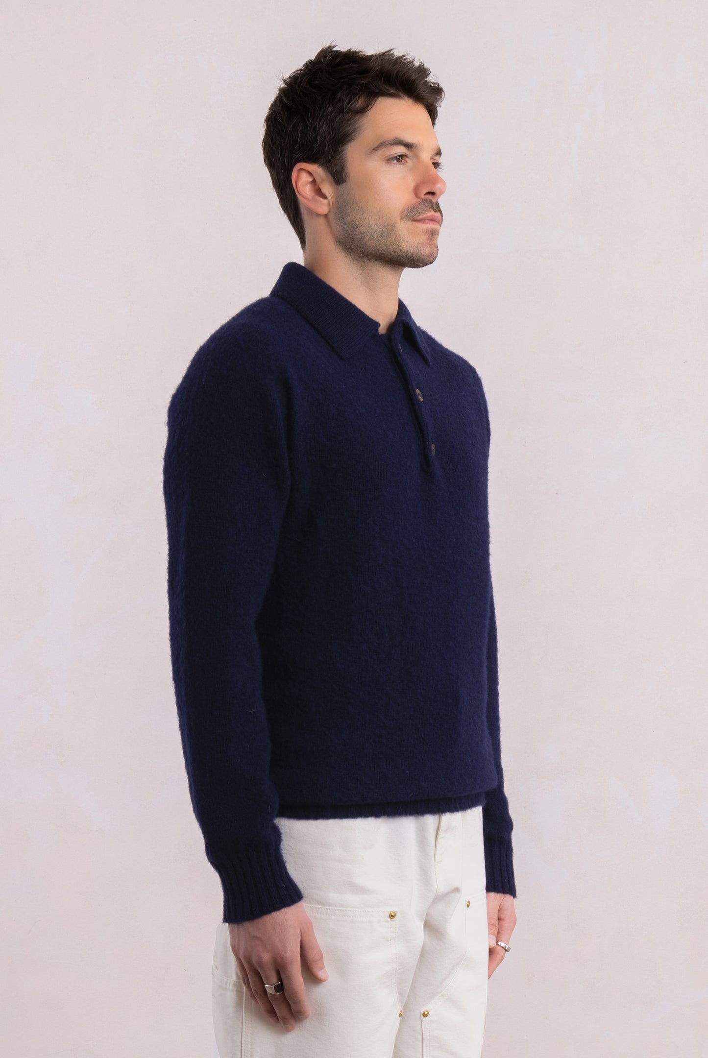 Shaggy Dog wool polo collar sweater – Navy