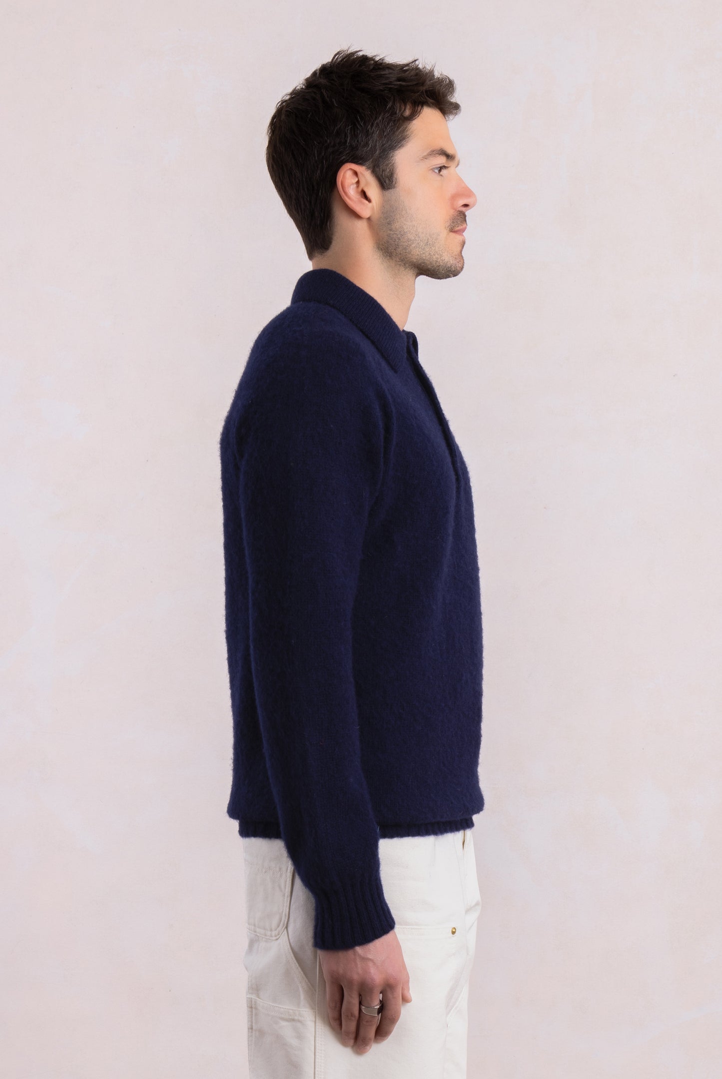 Shaggy Dog wool polo collar sweater – Navy