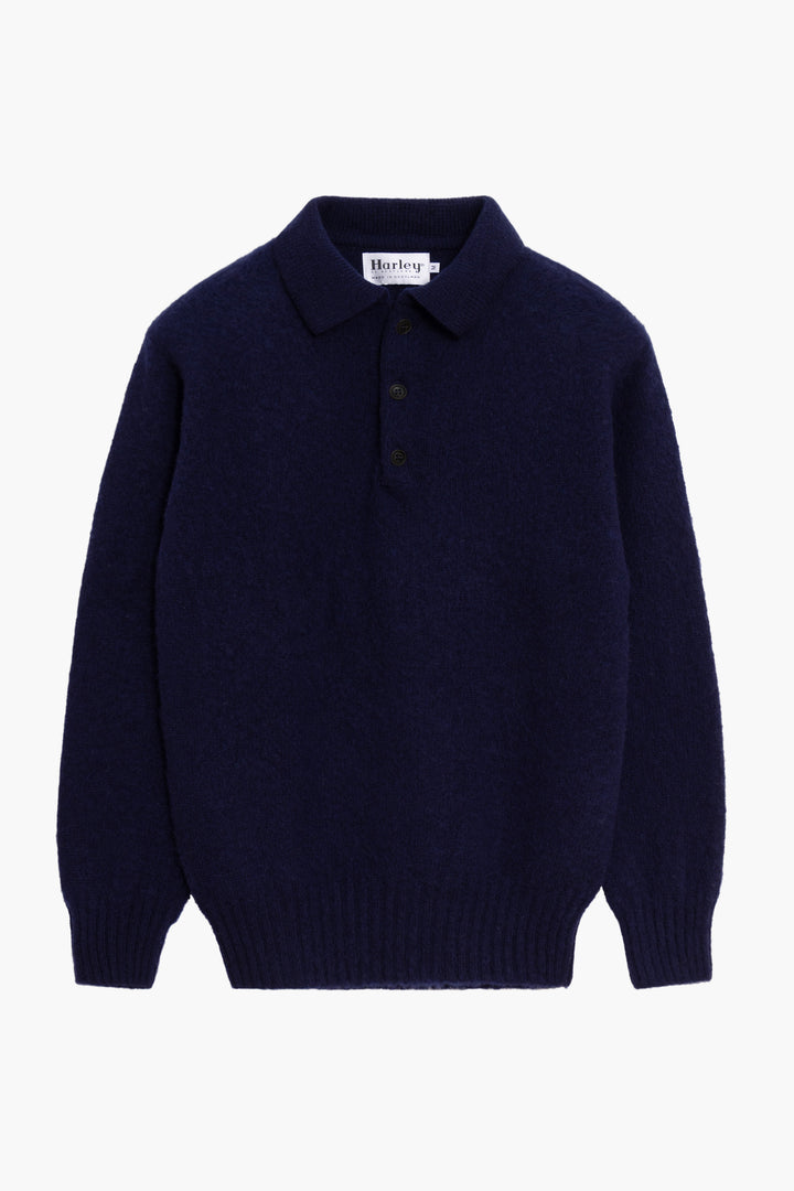 Pull col polo Shaggy Dog en laine - Bleu Marine