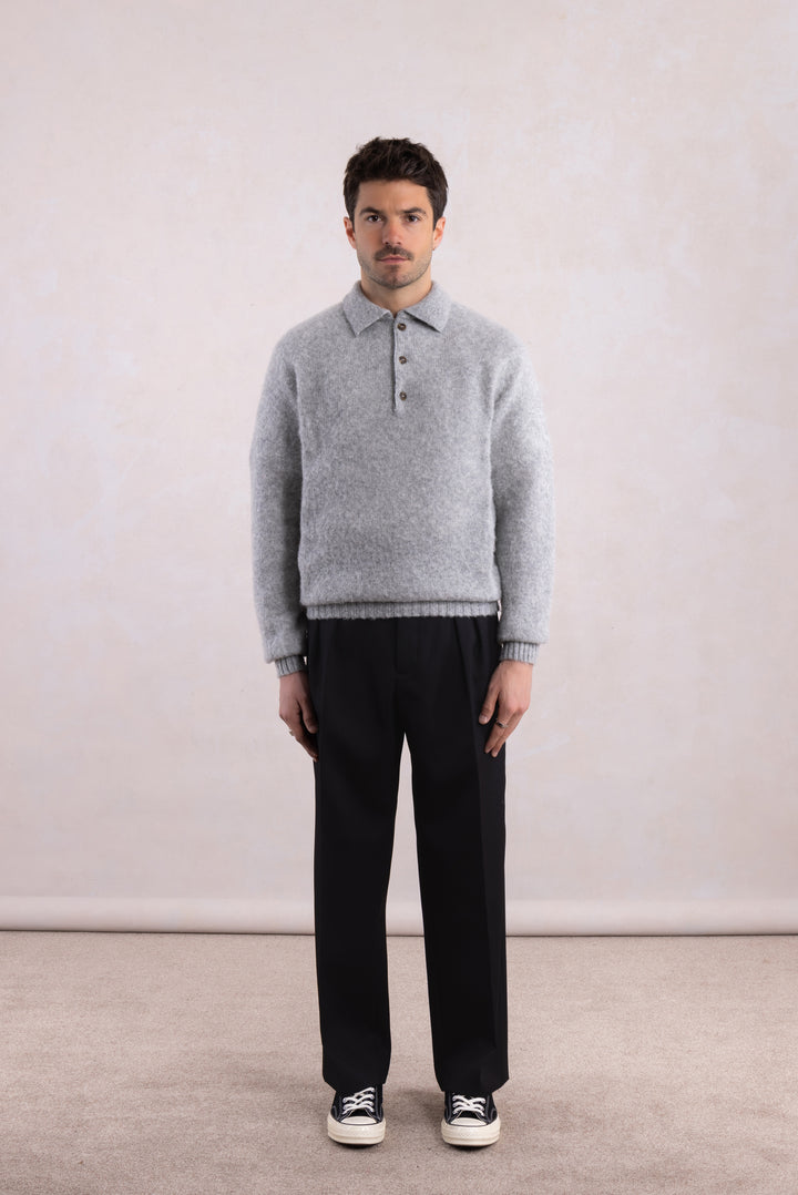 Shaggy Dog wool polo collar sweater – Grey
