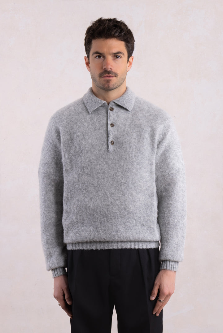 Shaggy Dog wool polo collar sweater – Grey