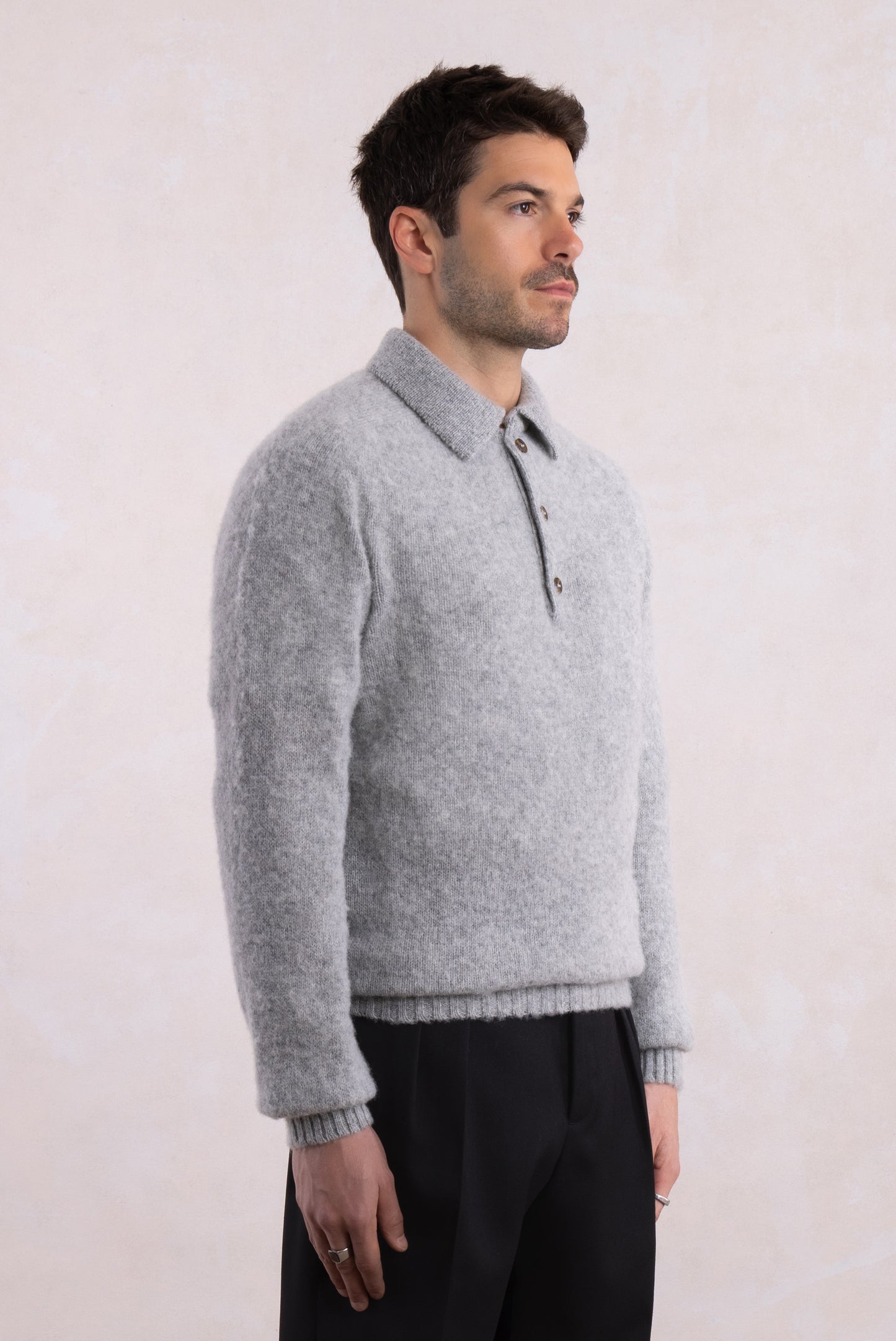 Shaggy Dog wool polo collar sweater – Grey