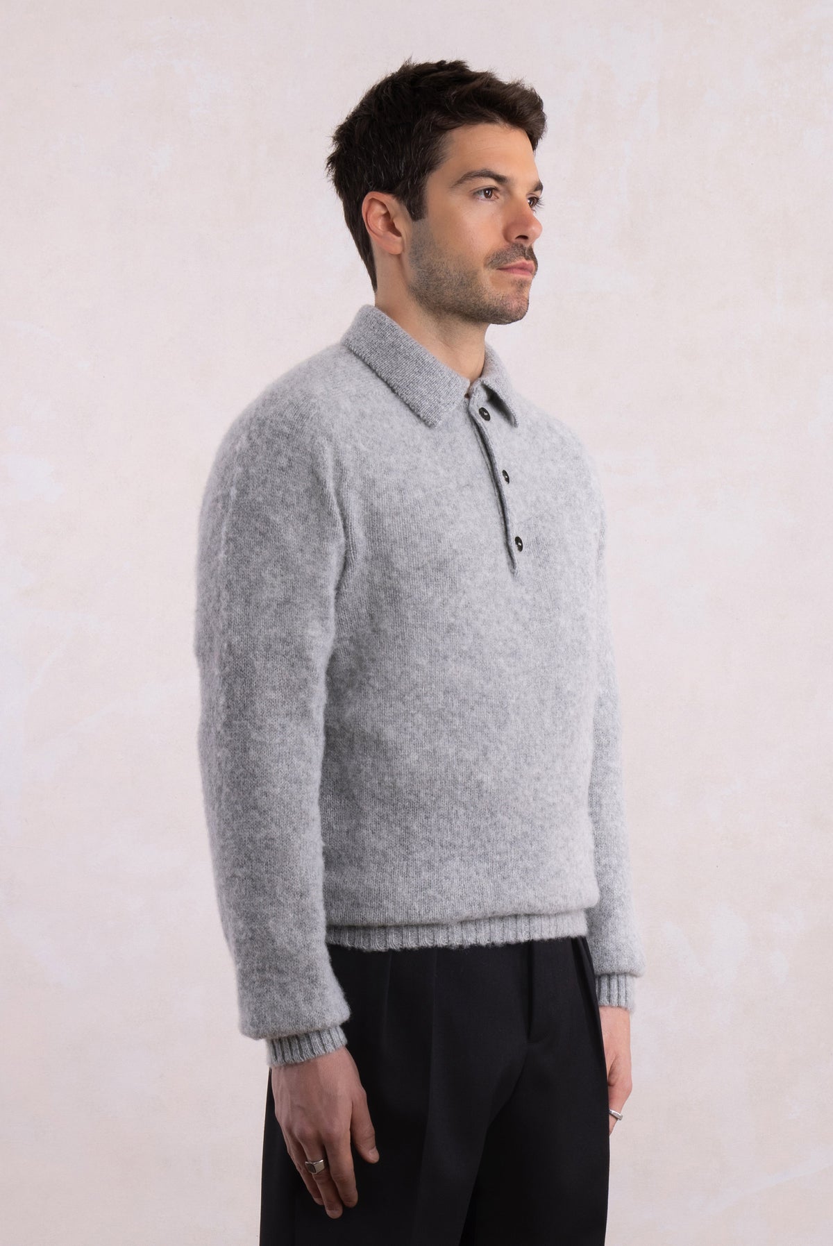 Pull col polo Shaggy Dog en laine - Gris