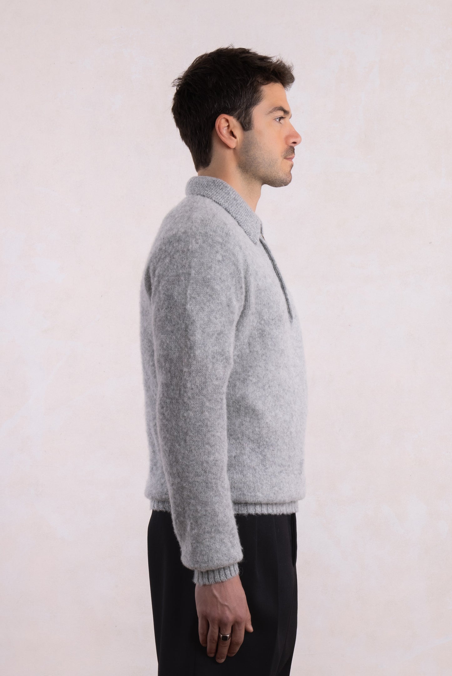 Shaggy Dog wool polo collar sweater – Grey