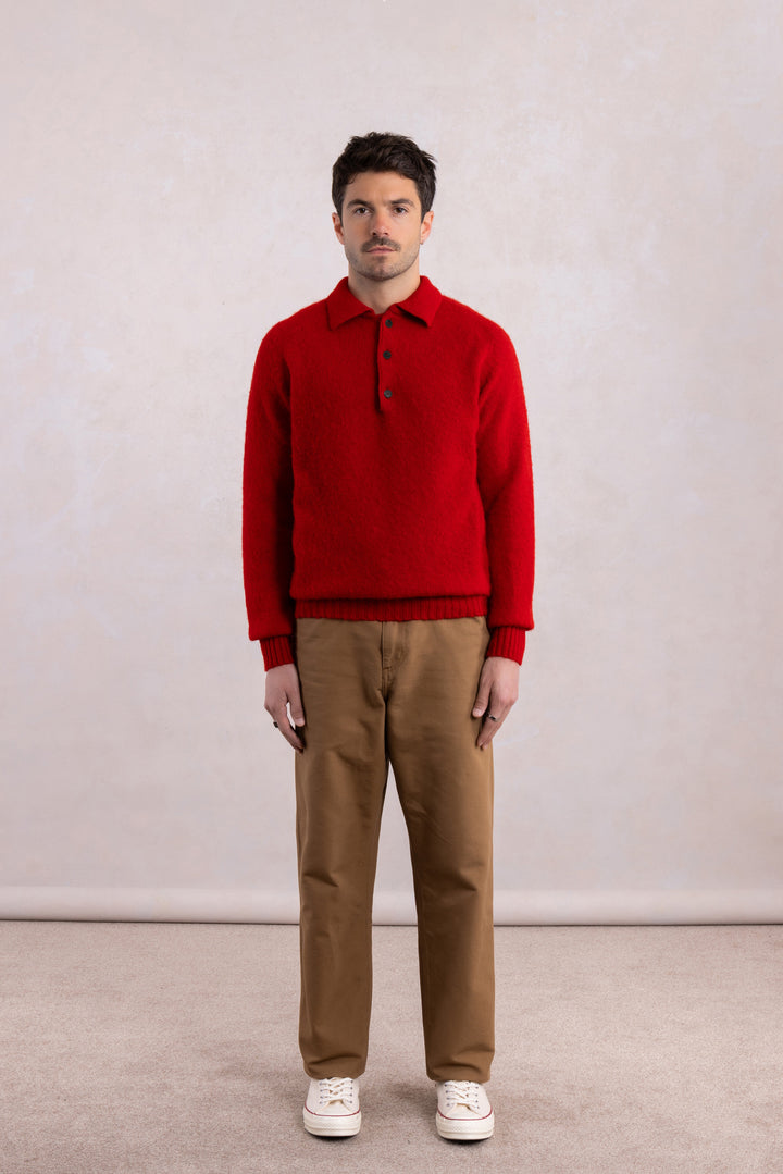 Pull col polo Shaggy Dog en laine - Rouge