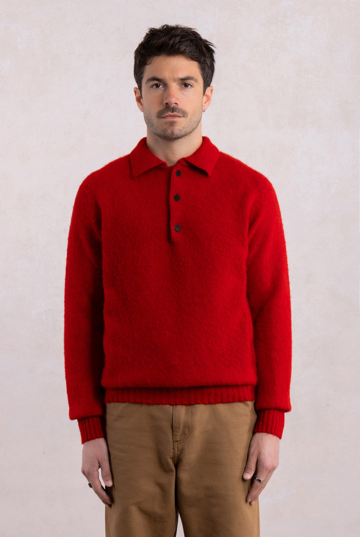 Pull col polo Shaggy Dog en laine - Rouge
