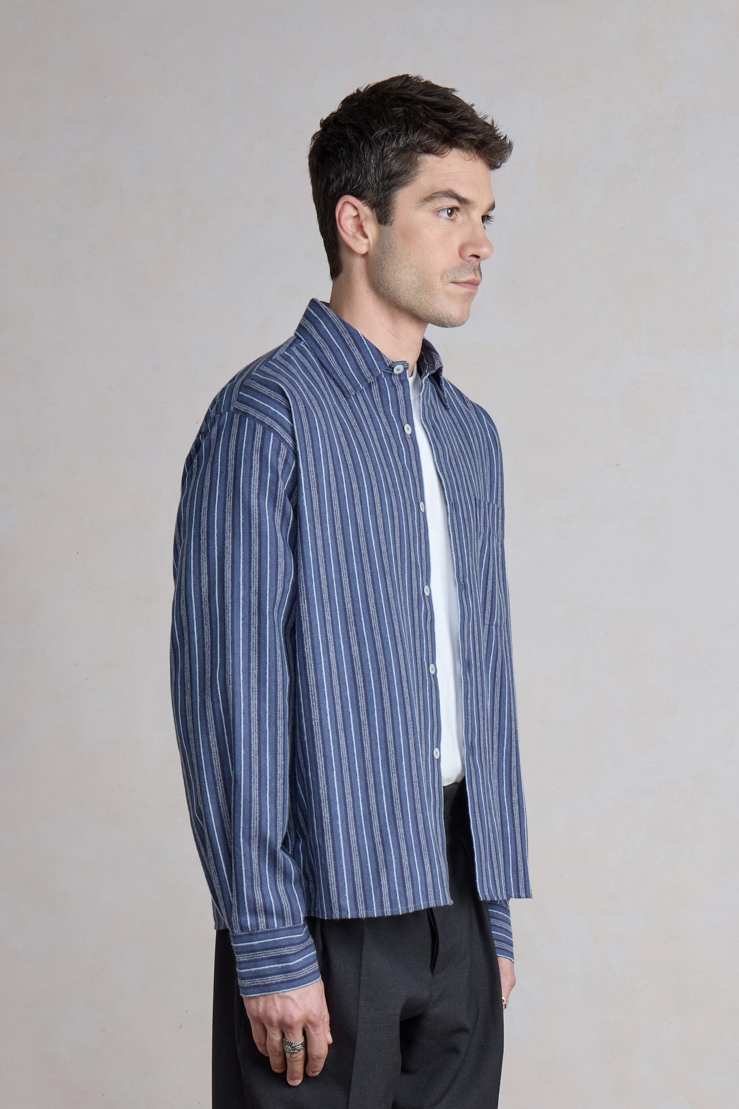 Flat shirt - Gestreepte marineblauw/wit