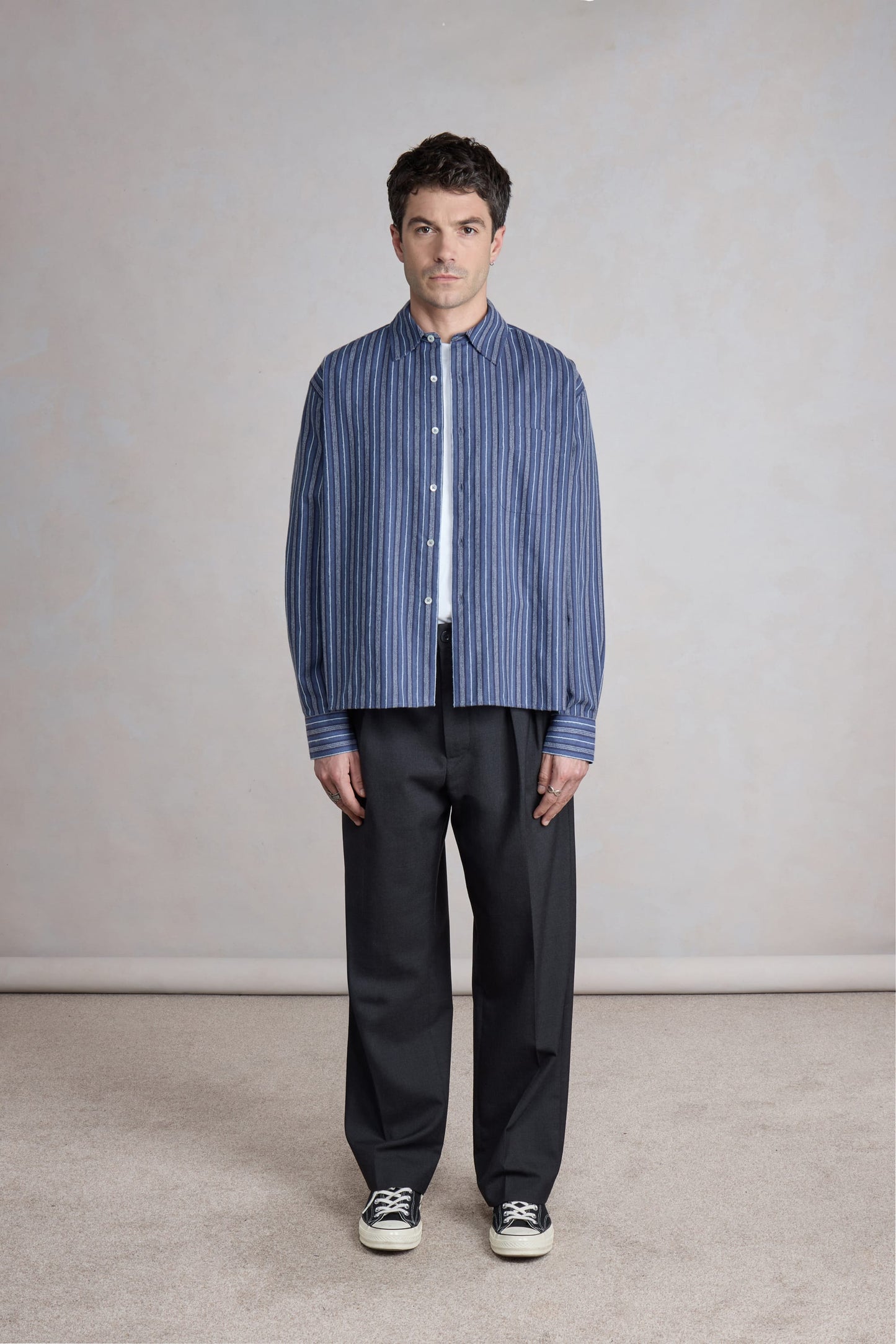 Flat shirt - Gestreepte marineblauw/wit